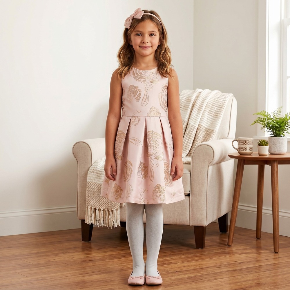 Childrens Place Girls 10 Pink Gold Rose Jacquard Sleeveless Party‎ Dress NWT